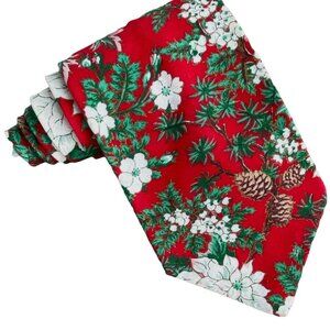 Vintage Christmas Poinsettias Neck Tie Silk Red Floral Career Professional Mens
